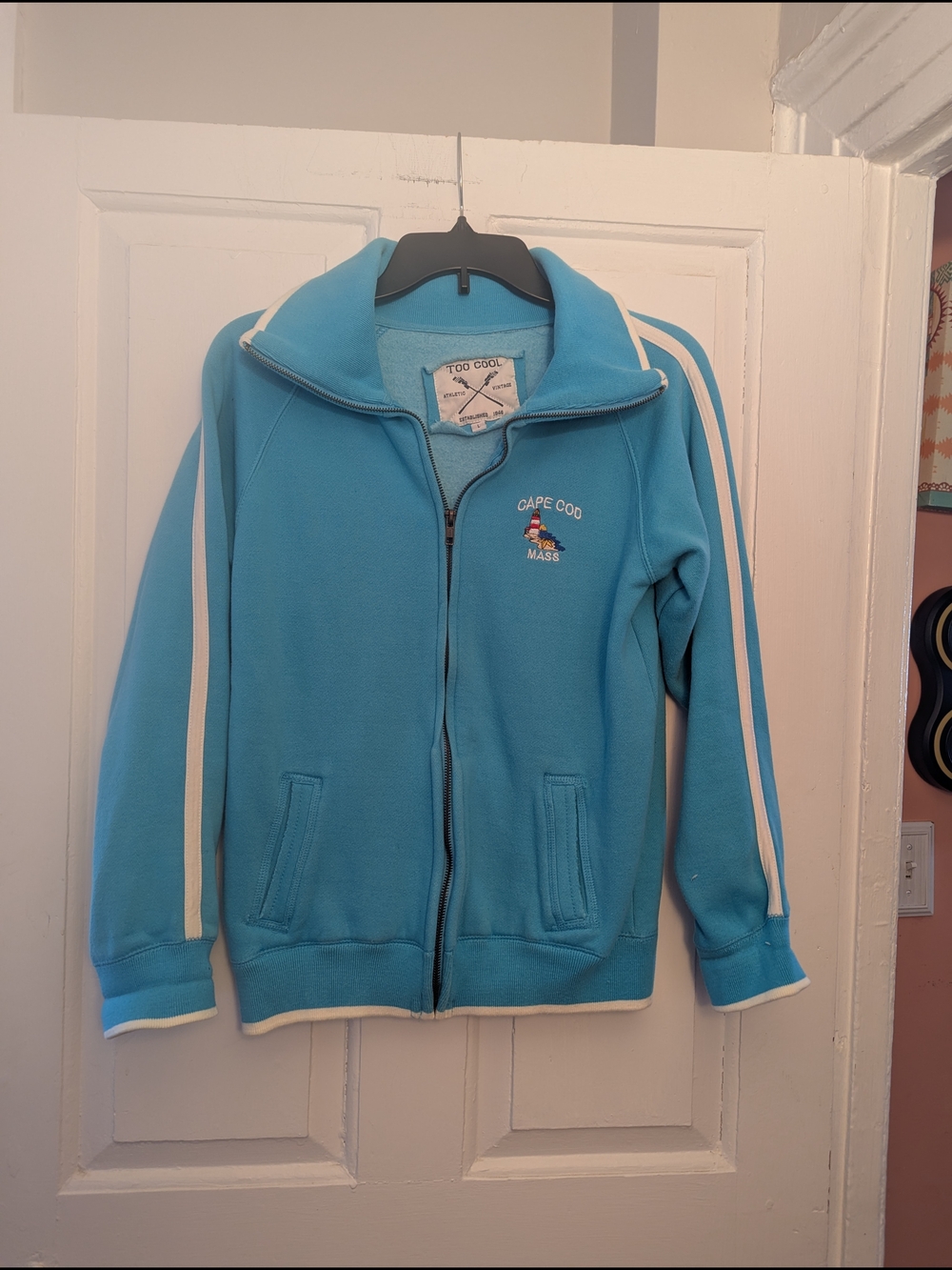 Cape Cod Light Blue Zip-Front Kids Hoodie with White Stripes